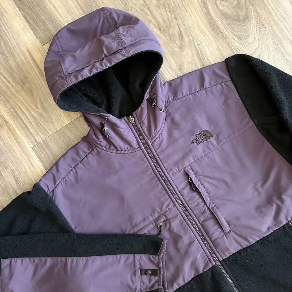 Vintage The North Face Hooded Denali Jacket Men's Size L Purple Black Fleece